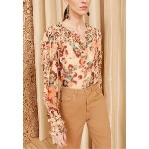NWT Ulla Johnson Silk Ruffle Long-Sleeve Floral Andi Blouse